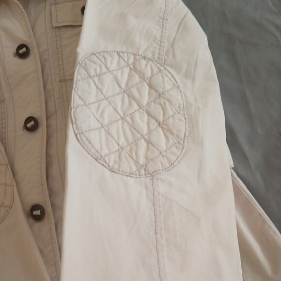 Eddie Bauer Women’s M Beige Safari Field Jacket Travex Patchwork Elbow Utility - Picture 5 of 14